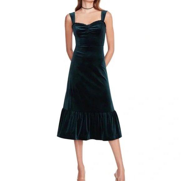 Betsey Johnson Dark Green Teal Velvet Midi Length Dress Retro Pinup Size Large L - Picture 1 of 9